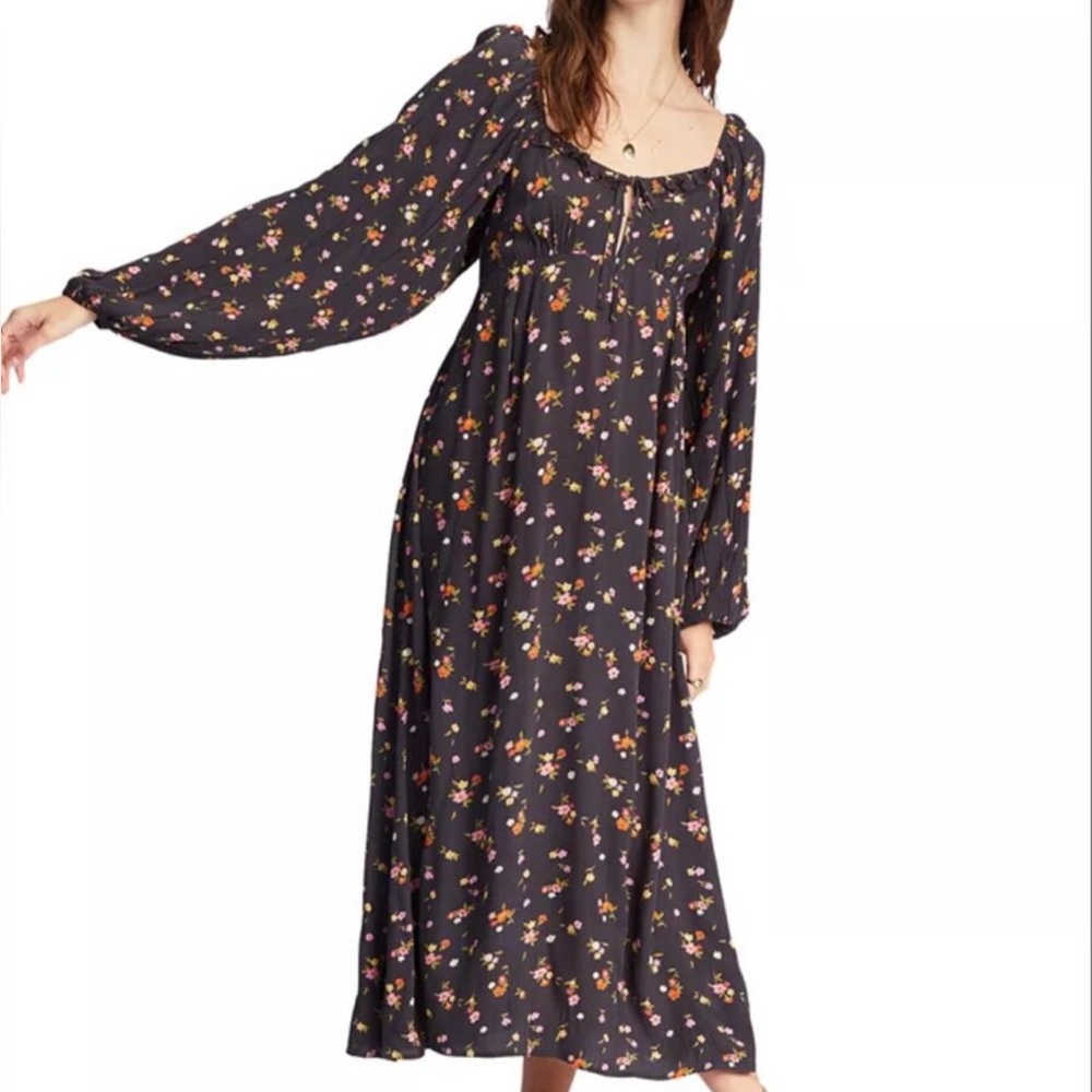 Billabong Black Floral Long Sleeve Dress